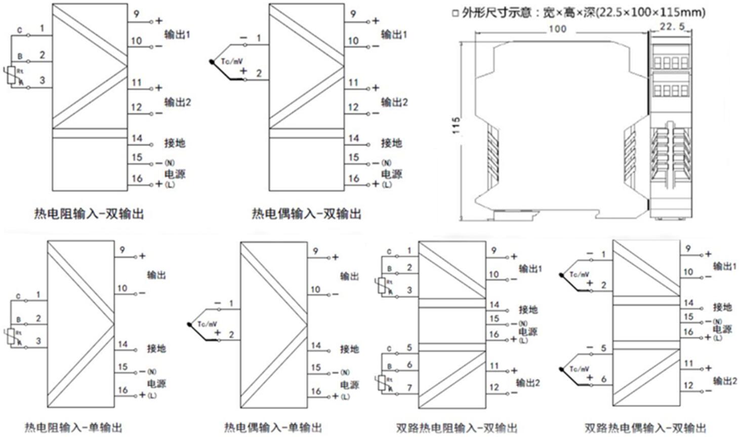 两路数显隔离PT100导轨温度变送器